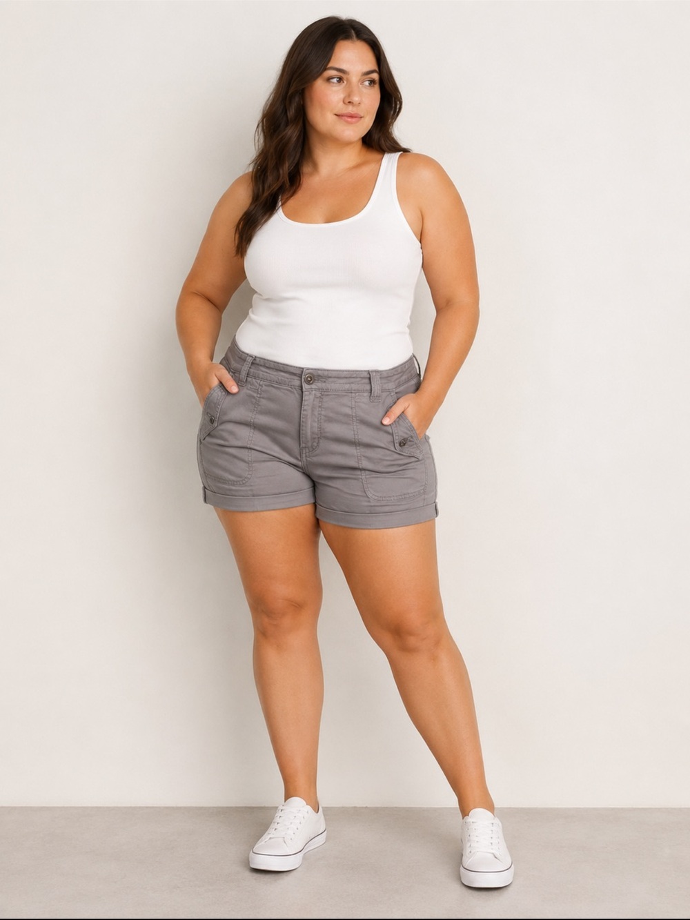 Torrid Gray High Rise Cotton Cargo Shorts Size 18 Plus Utility Casual